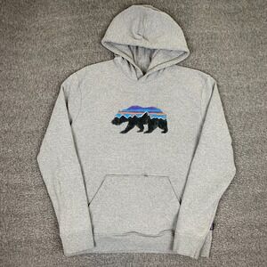 Patagonia Hoodie Mens Large Gray Uprisal Fitz Roy Bear Graphic Pullover Sweat